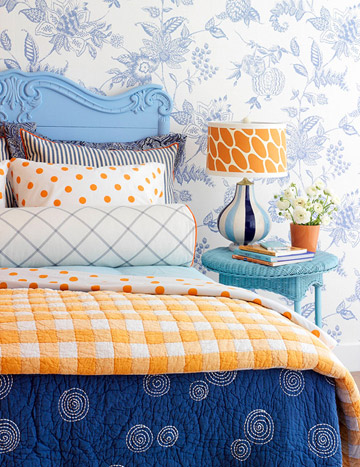 blue and orange bedroom